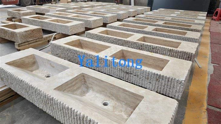 خاکستری ٹراورٹائن ڈبل بیسن باتھ روم سنک