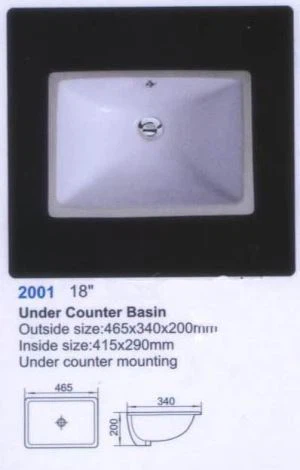 سفید تحت پہاڑ پر باتھ روم مربع سیرامک ڈوب (ی #2001)، انڈرکوونٹیر باتھ روم ڈوب